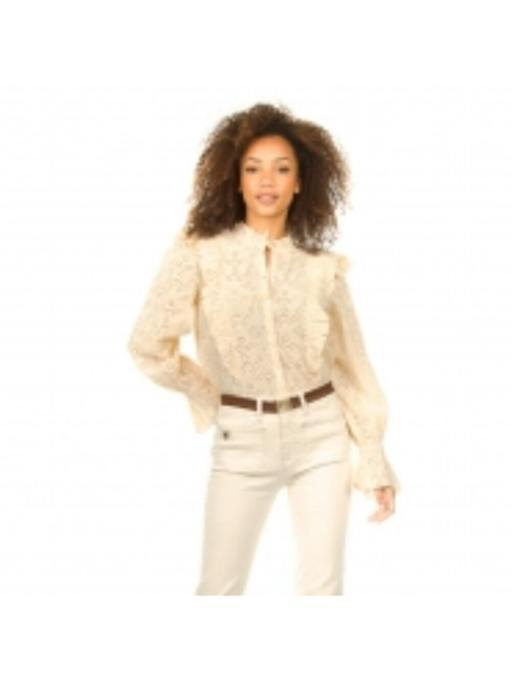 Sofie Schnoor Ruffled Embroidery Broderie Button Up Blouse Sirina ivory Size XS